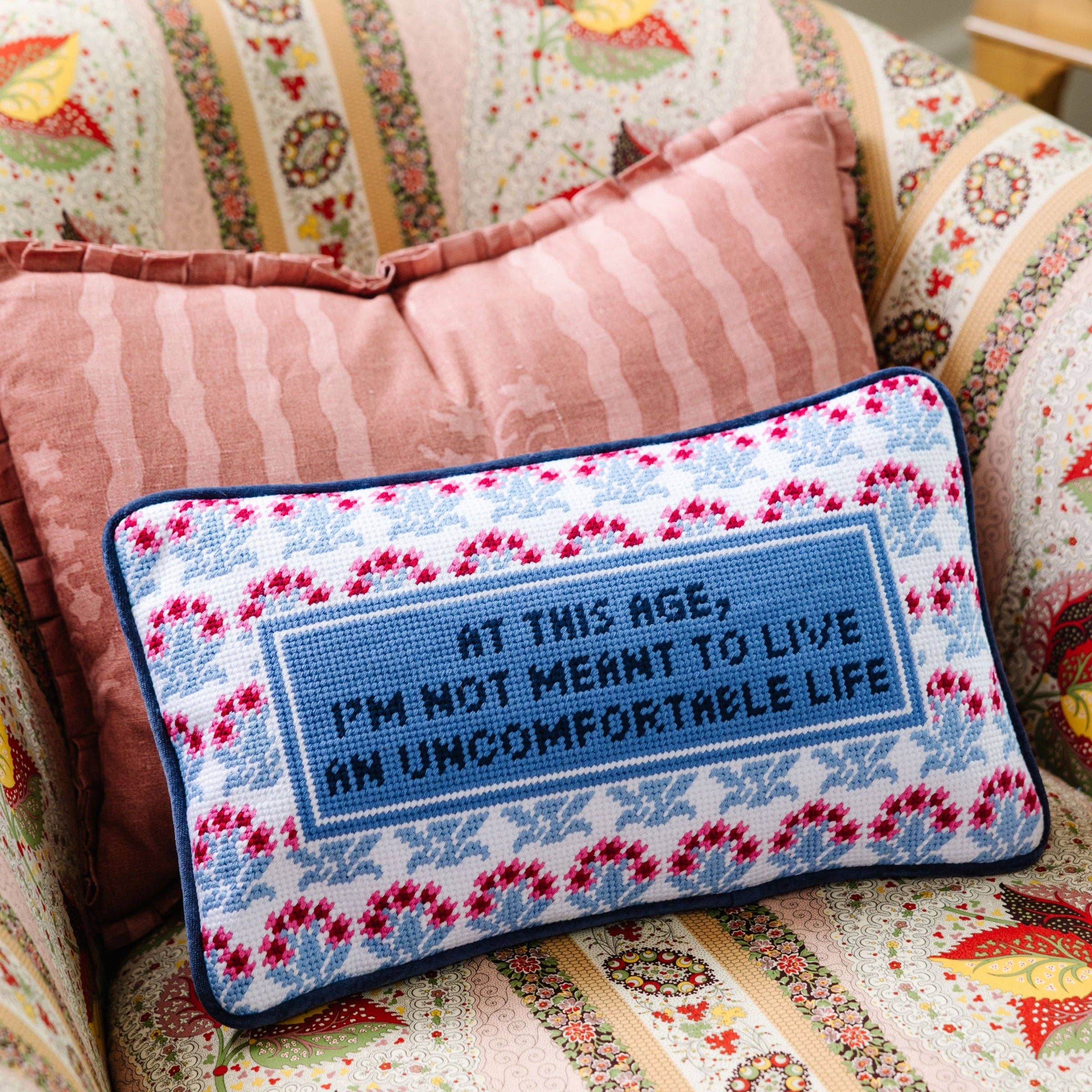 Uncomfortable Needlepoint Pillow – Missy Riley