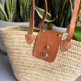 French Market  Basket with Leather Closure and Gold Studs