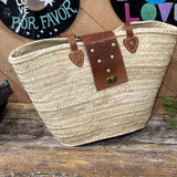 French Market  Basket with Leather Closure and Gold Studs