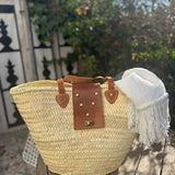 French Market  Basket with Leather Closure and Gold Studs