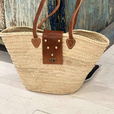 French Market  Basket with Leather Closure and Gold Studs