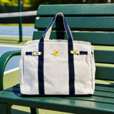 Canvas Boatkin Tote Bag with Navy Trim & Gold Hardware