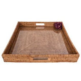 Square Serving Ottoman Trays with Glass Insert