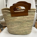 Straw Oval Basket with Leather Handles