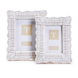 White Scalloped Wicker Weave Frame