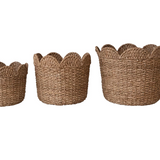 Braided Bankuan & Rattan Baskets w/Scalloped Edge