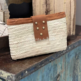 Straw Pouch Leather Studded Closure