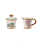 Hand-Painted Stoneware Sugar & Creamer w/ Bamboo Edges Set