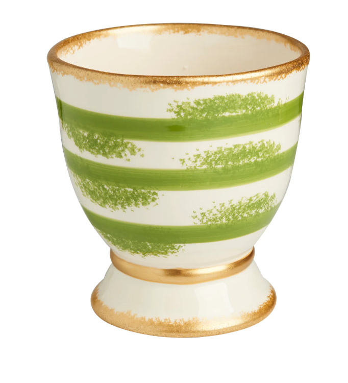 Cachepot Green w/ White Stripe
