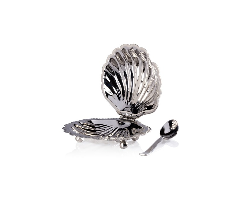 Cap Ferrat Fan Shell Lidded Bowl w/ Spoon