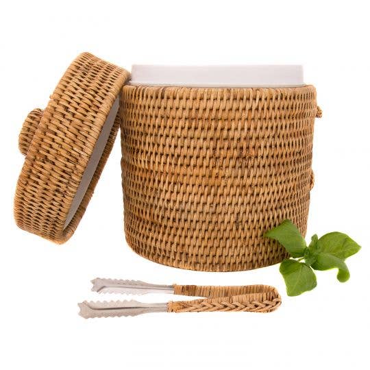 Artifacts Rattan Ice Bucket w/ Tongs