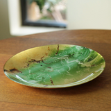 NEW ORLEANS Glass Green and Gold Marble Large Round Platter