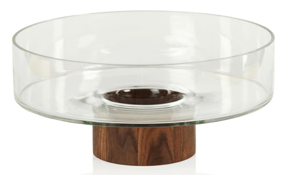 West Indies Glass Bowl on Walnut Wood Base