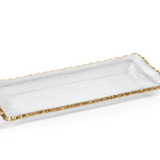 Clear Textured Rectangular Tray with Jagged Gold Rim