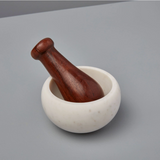 White Marble & Wood Mortar & Pestle