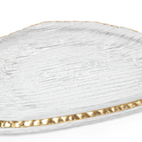 Clear Textured Organic Shape Plate with Jagged Gold Rim