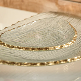 Clear Textured Organic Shape Plate with Jagged Gold Rim