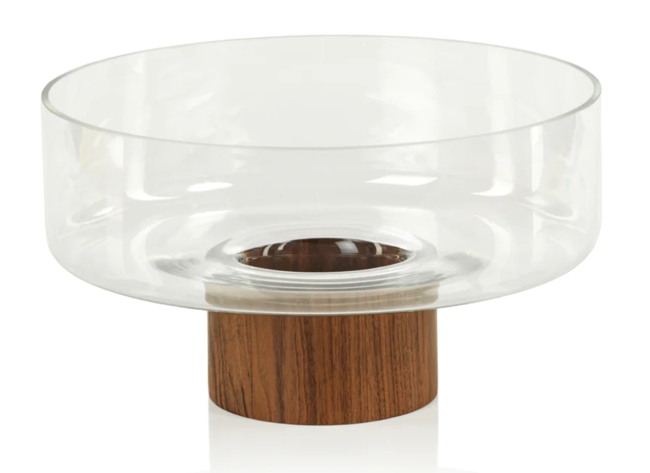 West Indies Glass Bowl on Walnut Wood Base